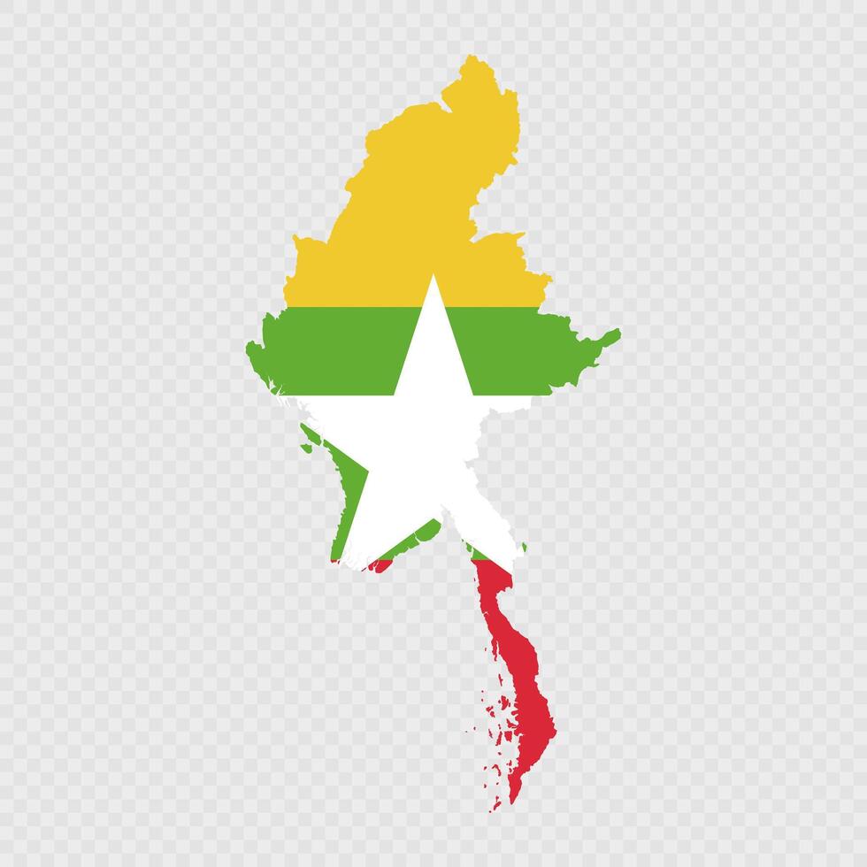 Myanmar map silhouette with flag. vector