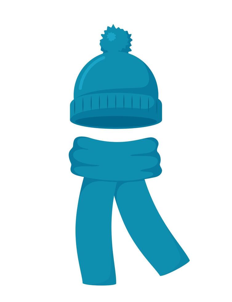 Knitted hat with pompon and scarf. vector