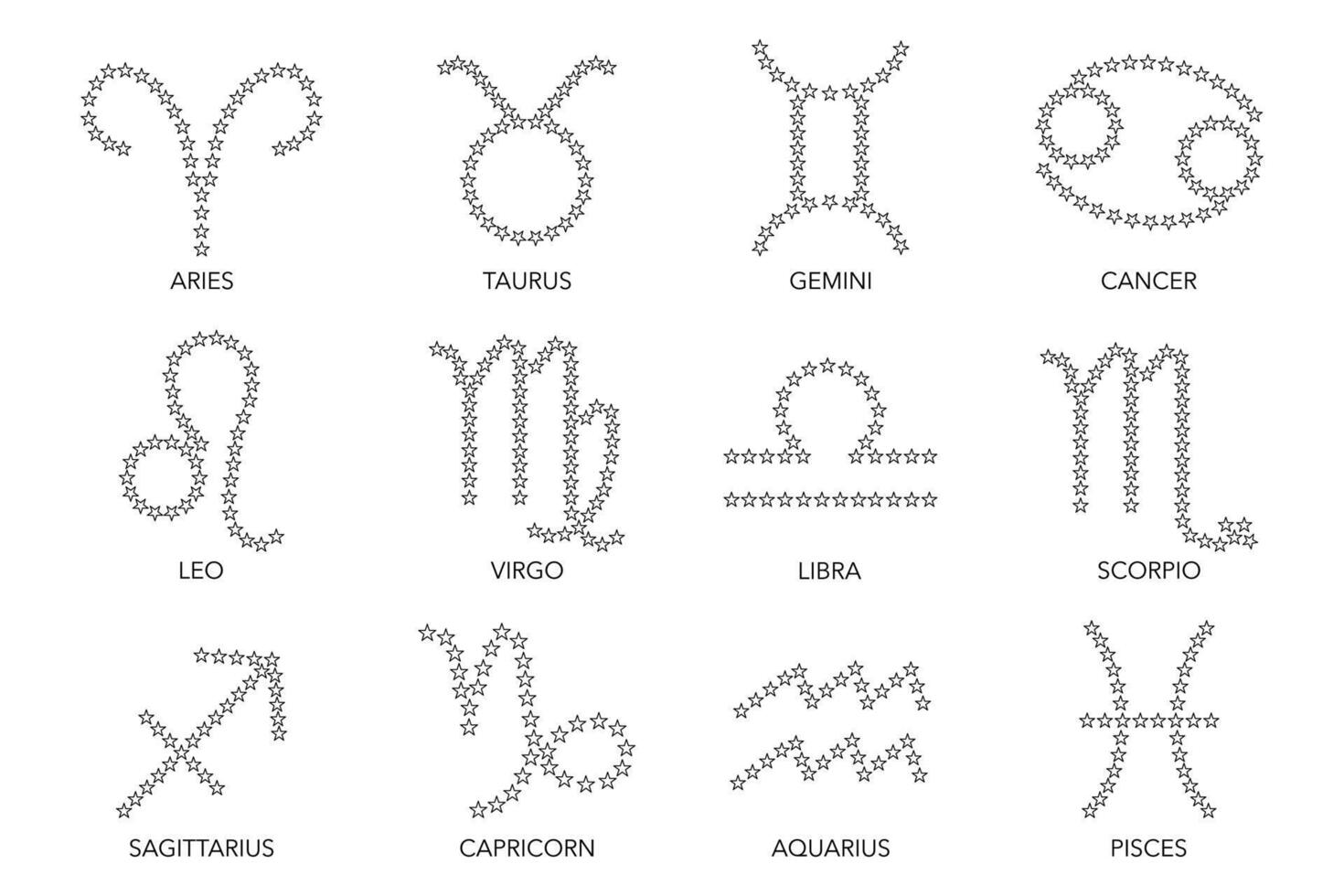 Collection of symbols of zodiac sign on white background. vector
