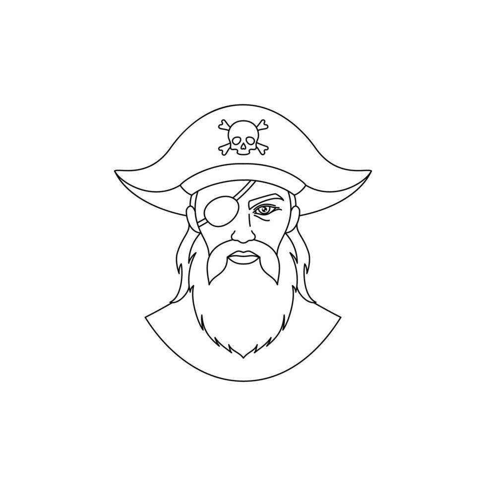Icon of an old pirate in a simple line art style on white background. vector