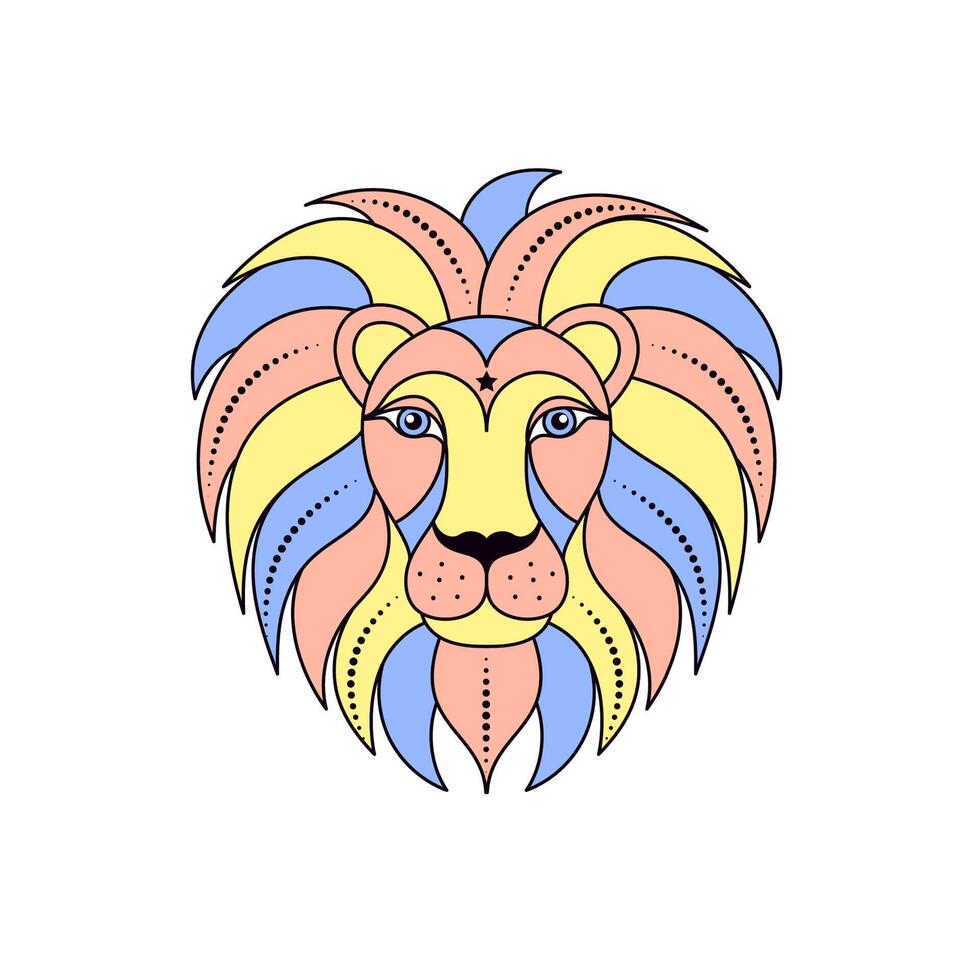 Lion zodiac sign in line art style on white background. vector