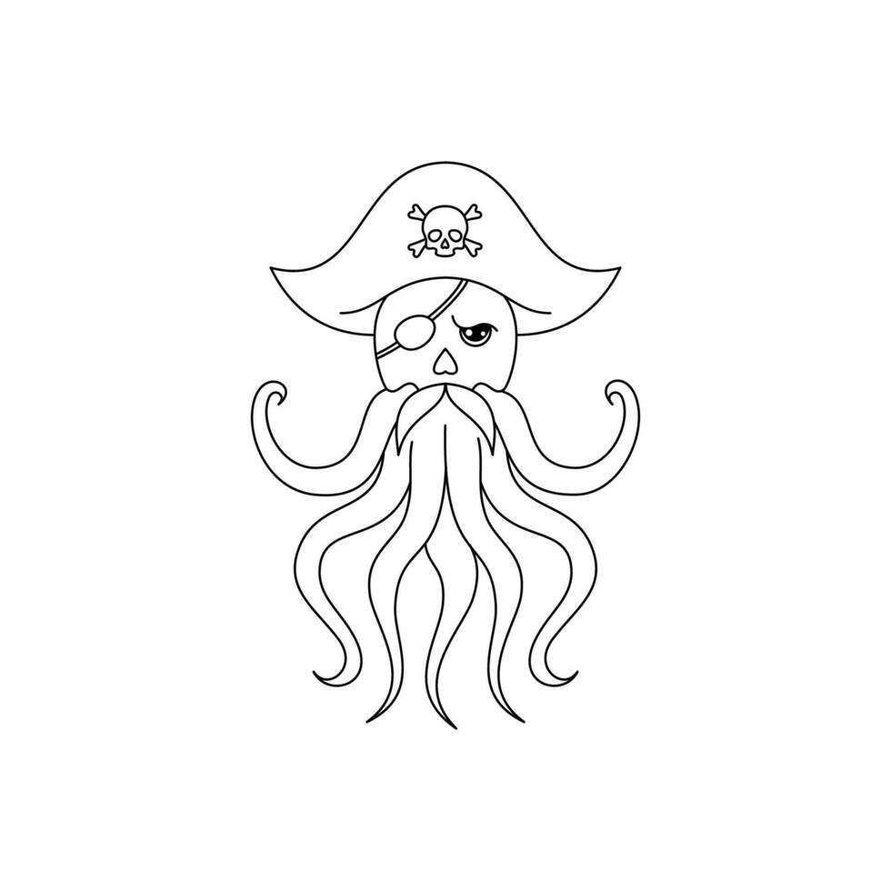 An icon of octopus pirate wearing a hat. vector