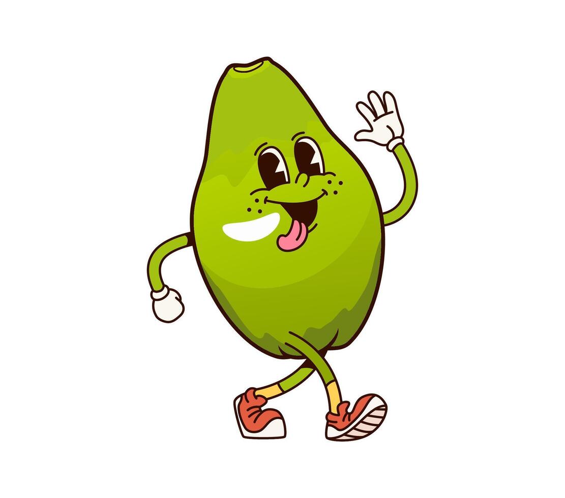 Groovy papaya fruit, retro cartoon funny character vector