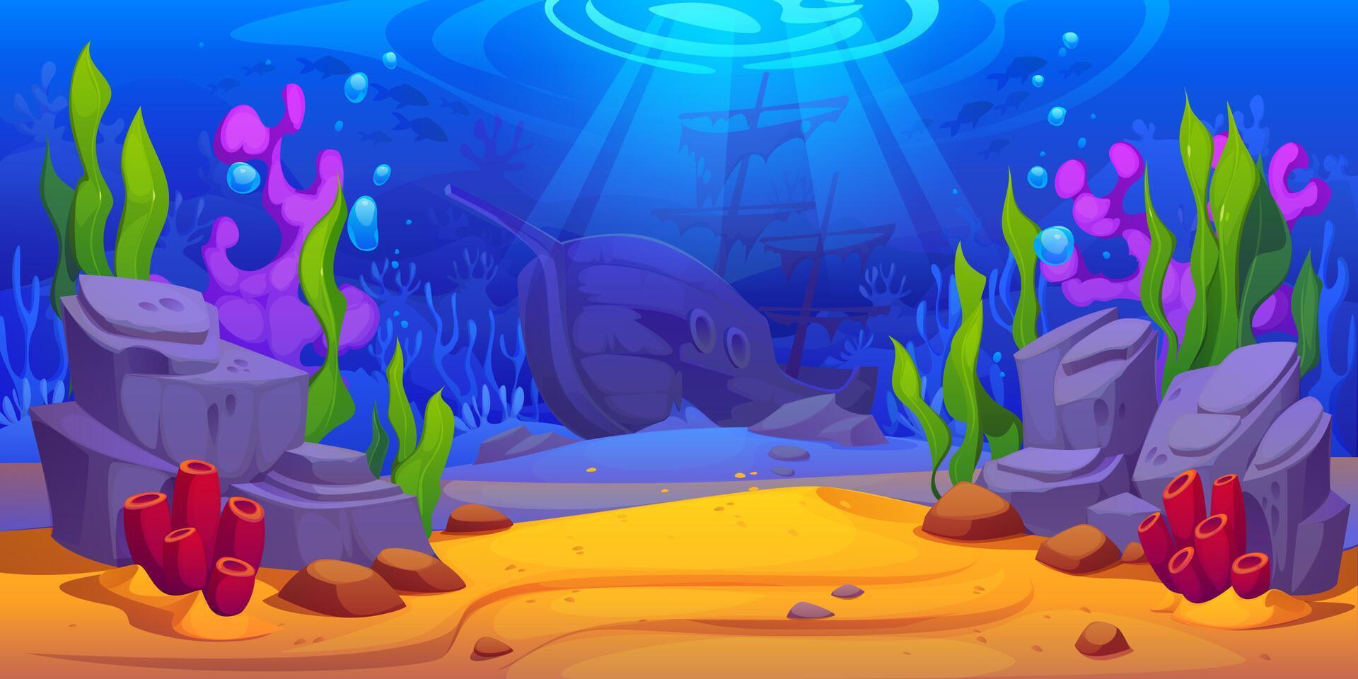 Cartoon underwater landscape game background vector