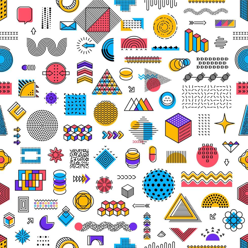 Geometric modern Memphis elements seamless pattern vector