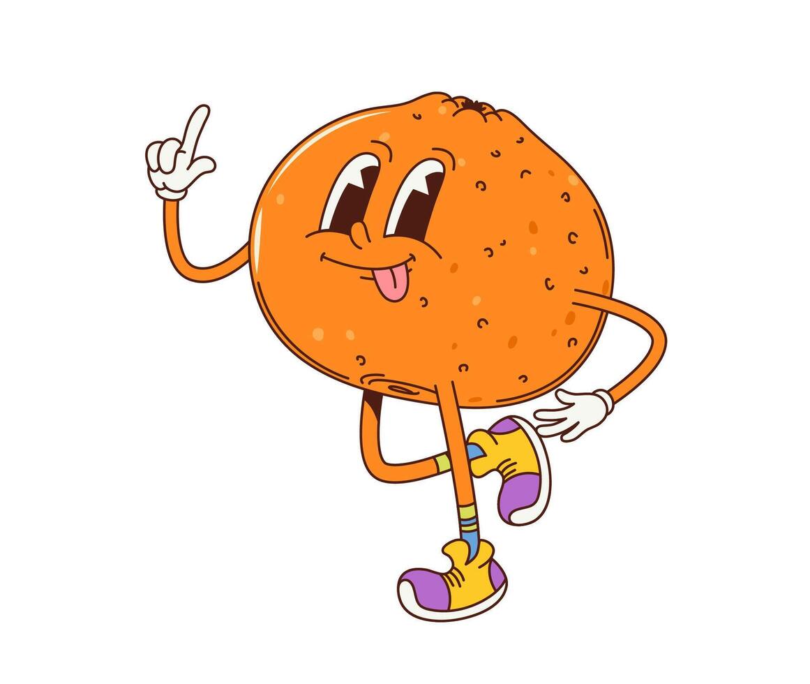 Cartoon retro groovy tangerine fruit character vector