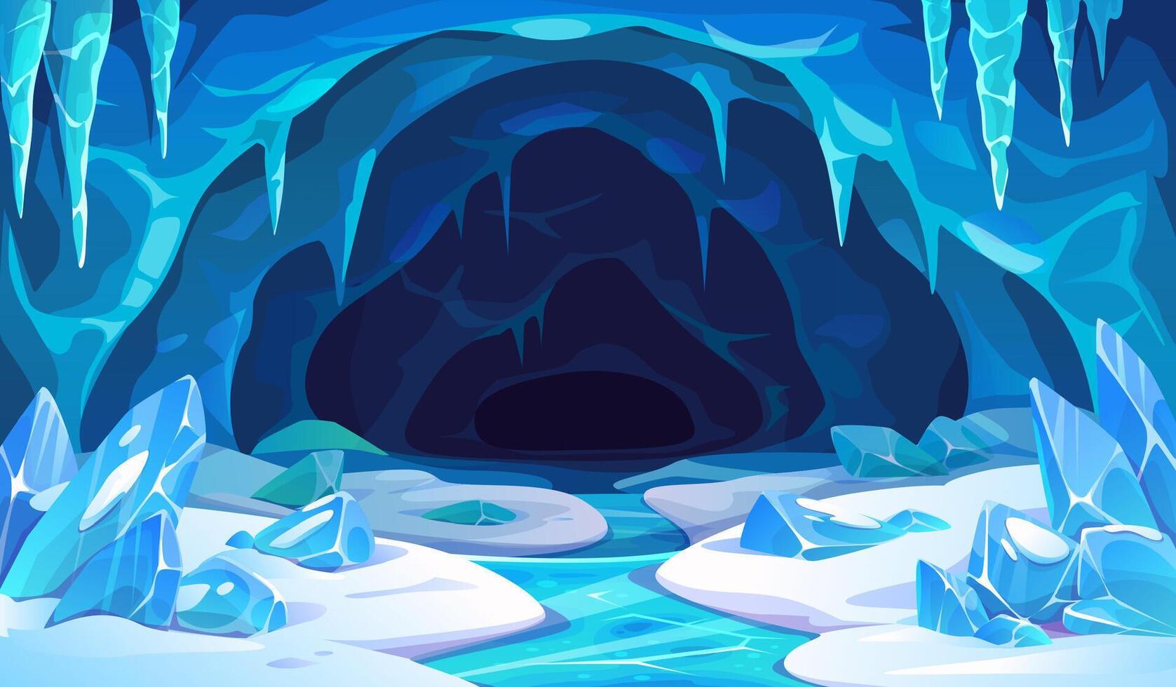 Ice cave landscape with snow background vector