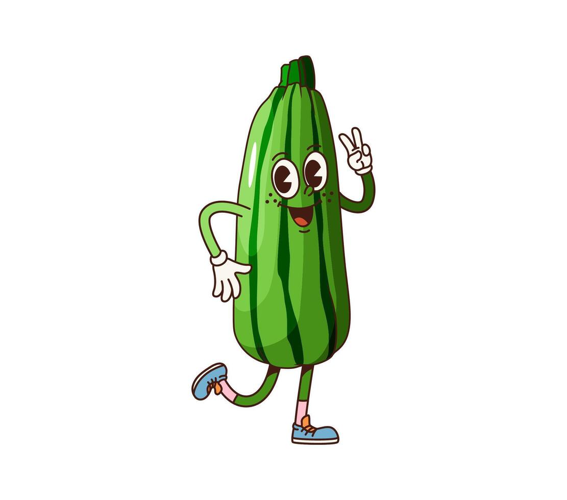 Funny groovy zucchini vegetable healthy character vector