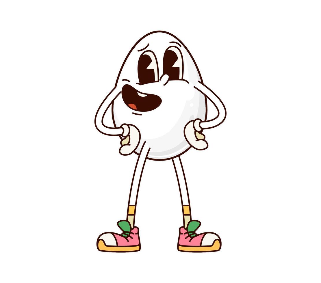 Groovy breakfast egg isolated cartoon character vector