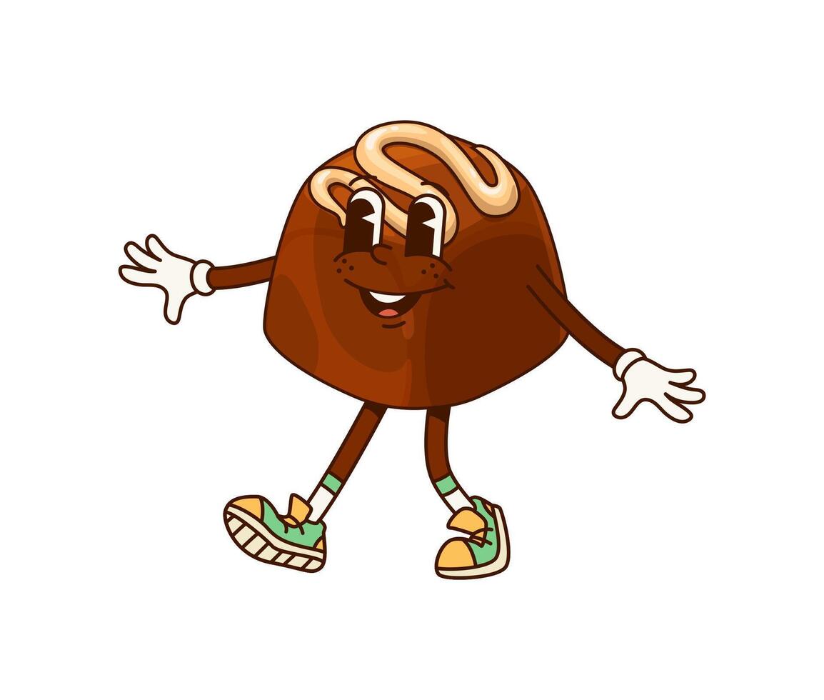 Groovy chocolate candy or sweet dessert character vector