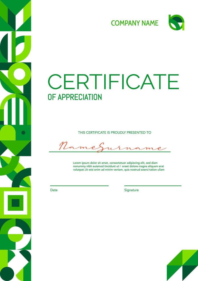 Geometric certificate diploma, environment ecology vector