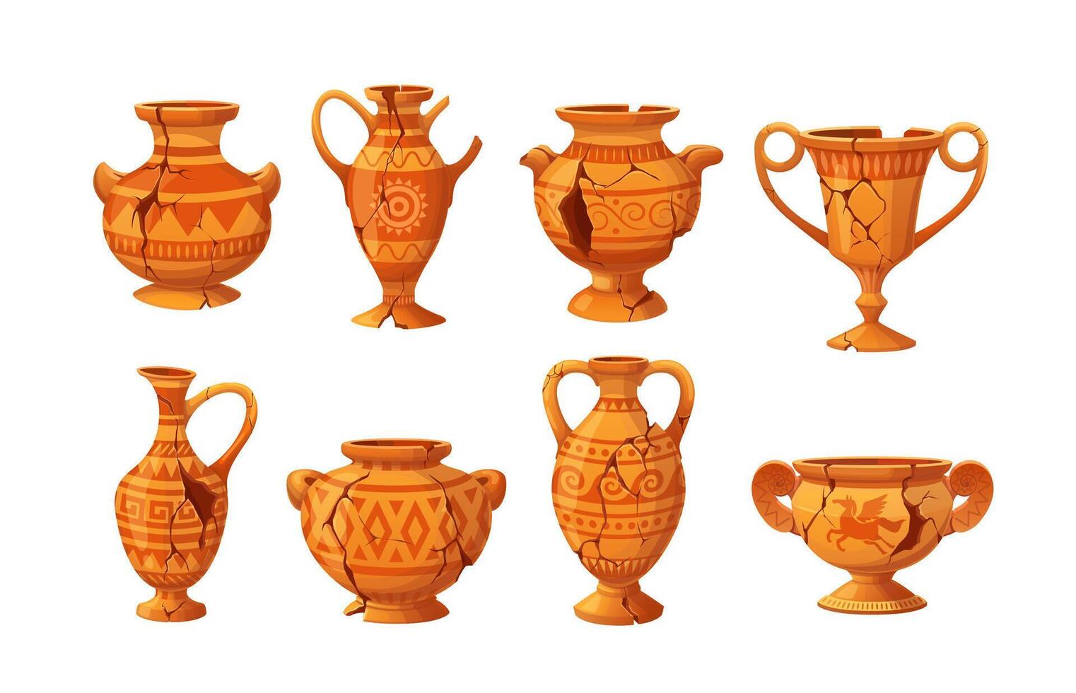 Antique vases, ancient Greek jug pitchers and pots vector
