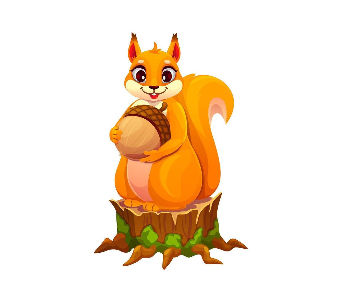 Cartoon squirrel character holding a big acorn vector