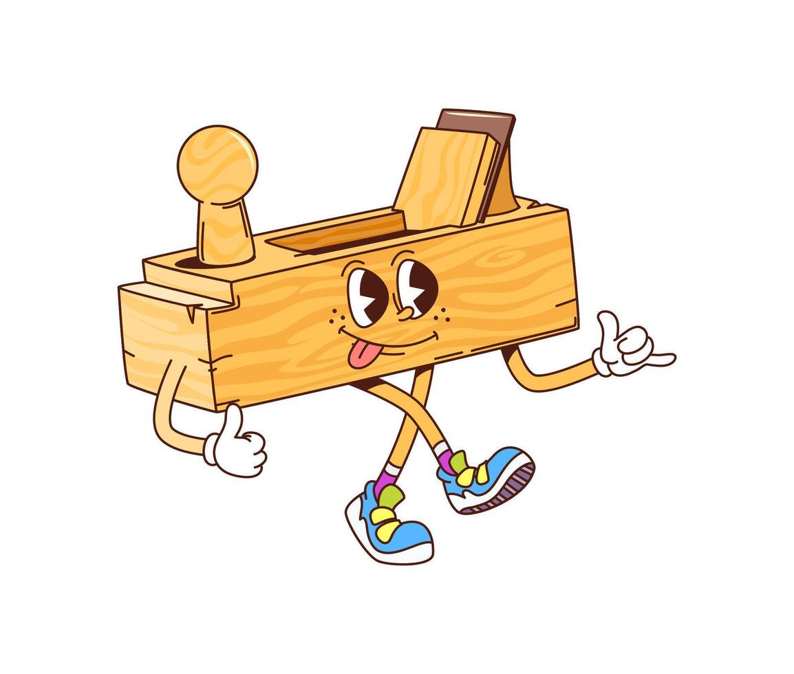 Groovy jointer plane, work tool cartoon character vector