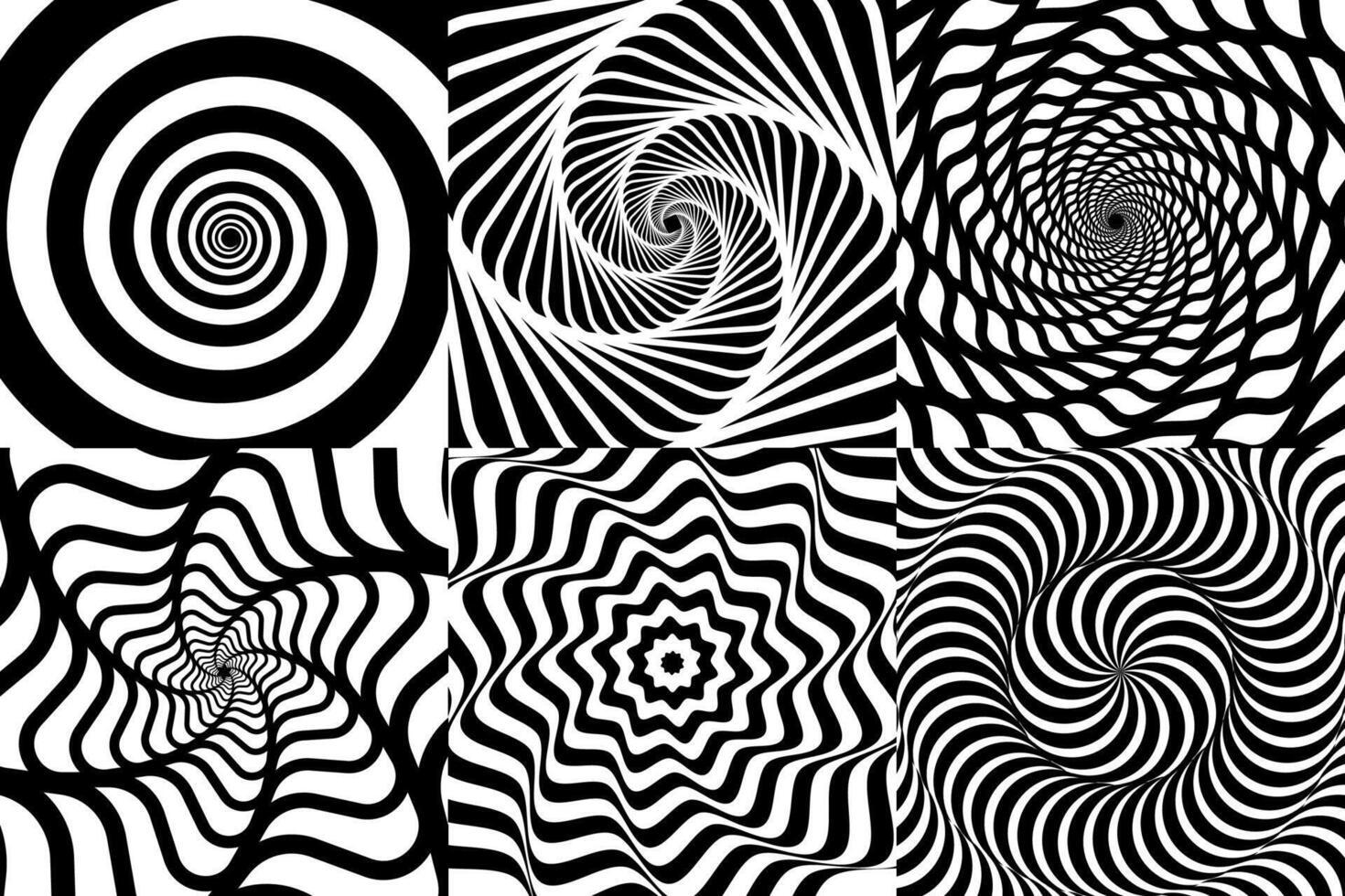 Psychedelic hypnotic swirl spiral patterns set vector