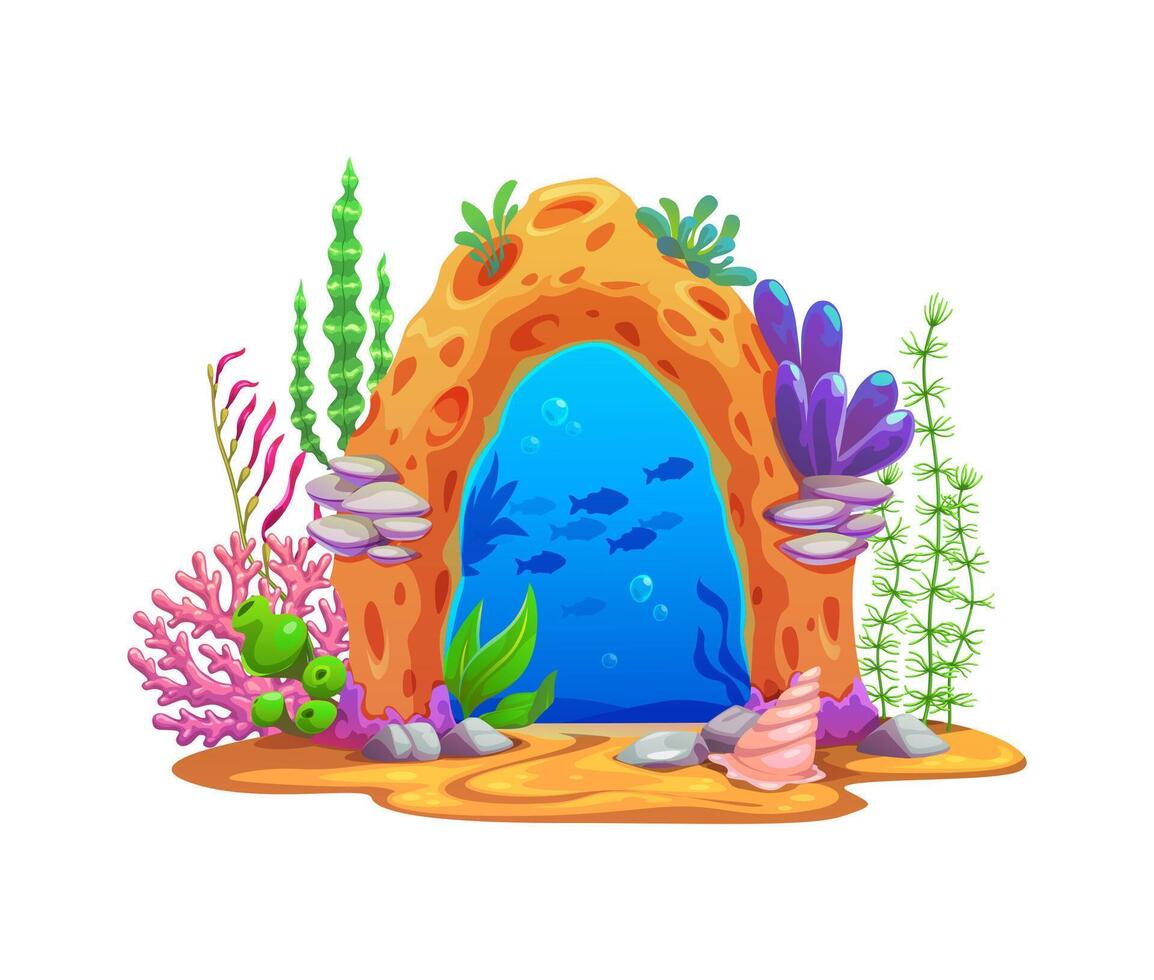 Underwater magic game portal sea, coral archway vector