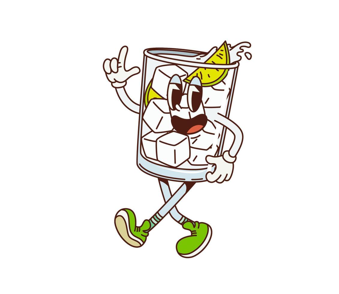 Cartoon retro groovy gin and tonic character vector