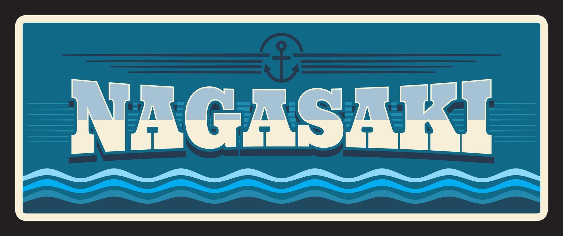 Nagasaki Japan prefecture retro travel plate vector