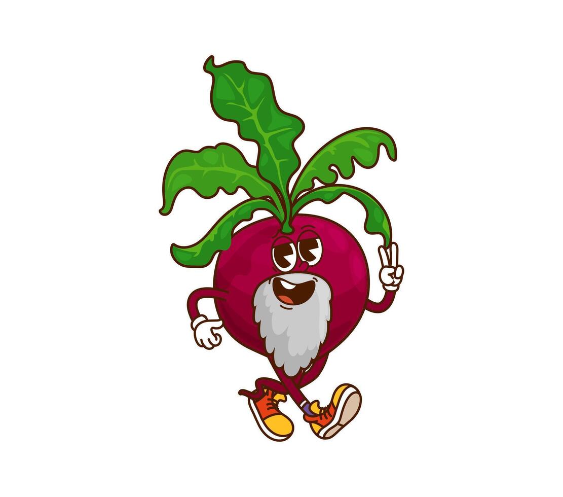 Cartoon groovy beetroot Halloween wizard character vector