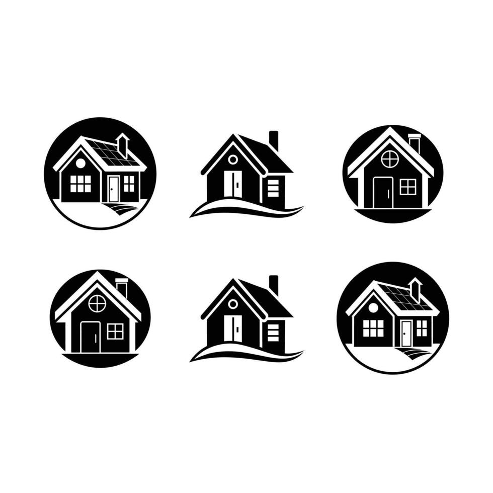 Home Icon and Linocut Silhouette Design vector