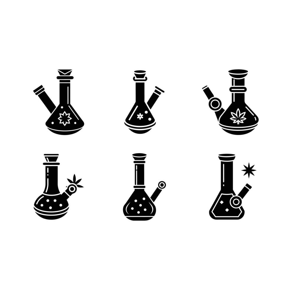 Bong Icon and Linocut Silhouette Design vector