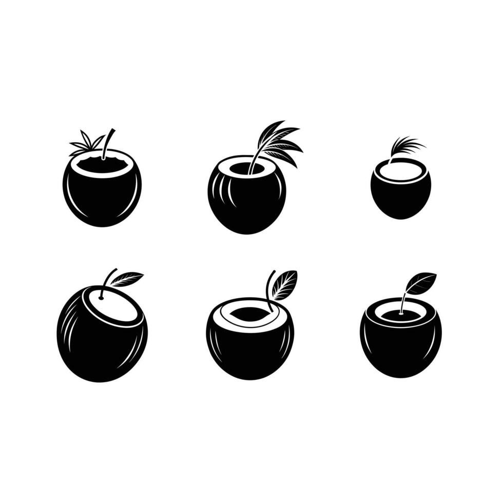 Coconut Icon and Linocut Silhouette Design vector
