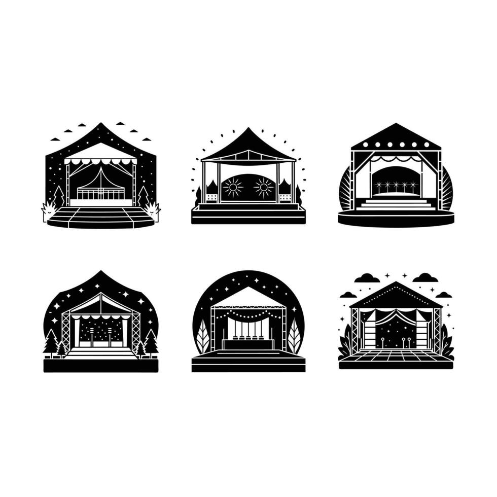 Outdoor Stage and Linocut Silhouette Design vector