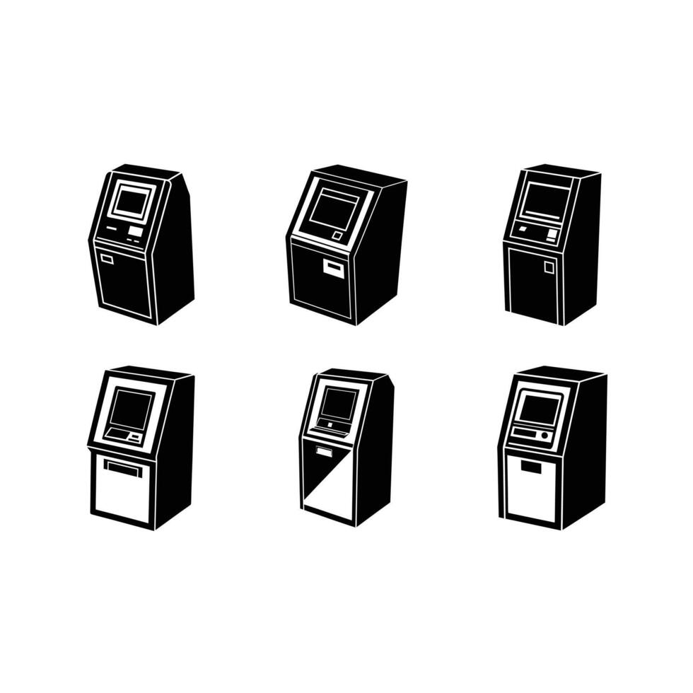 ATM Machine and Linocut Silhouette Design vector