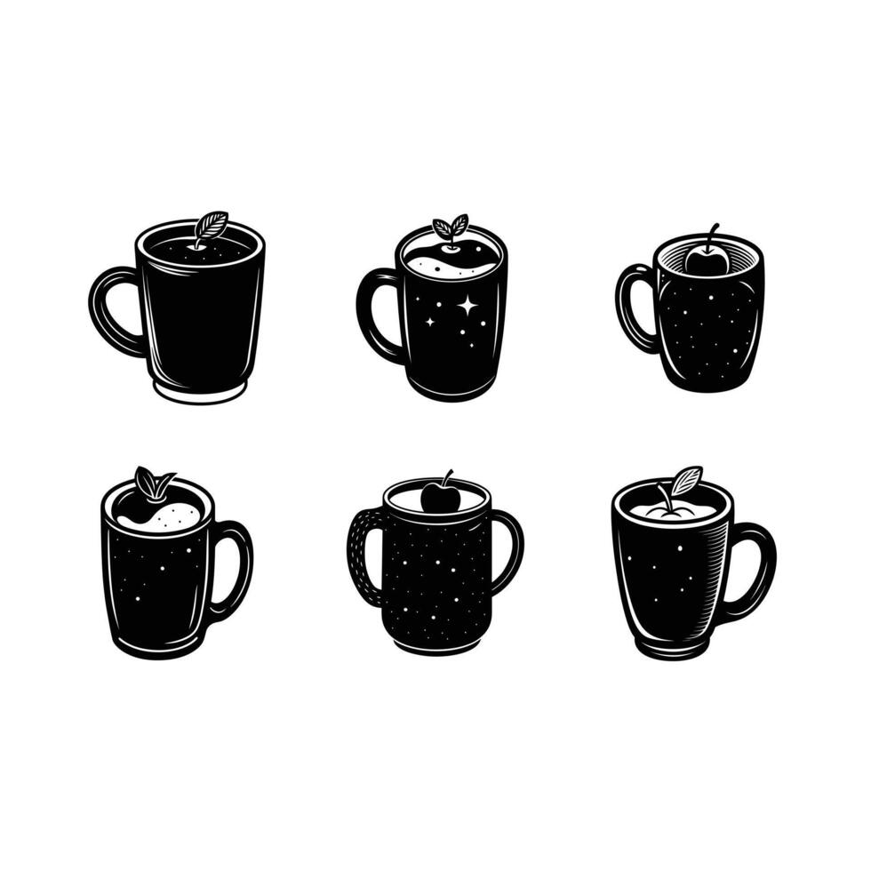 Apple Cider Mug and Linocut Silhouette Design vector