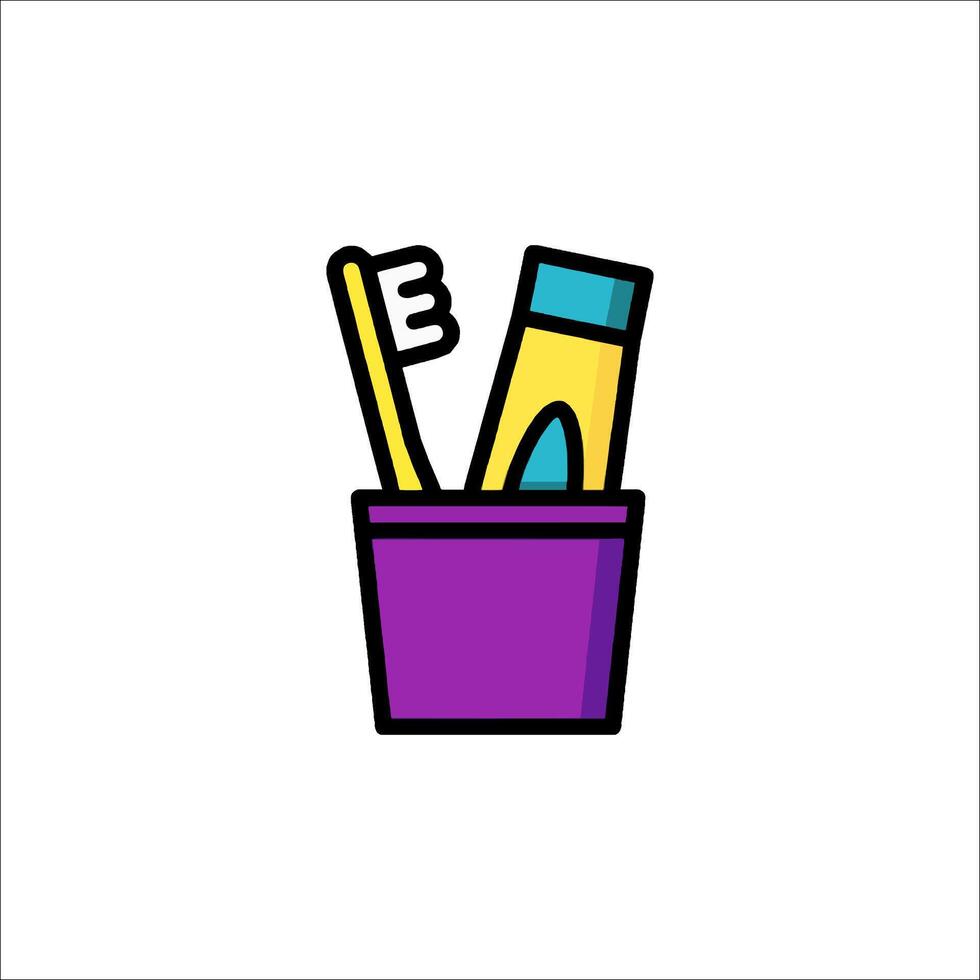 Toothbrush and toothpaste in a purple bucket vector