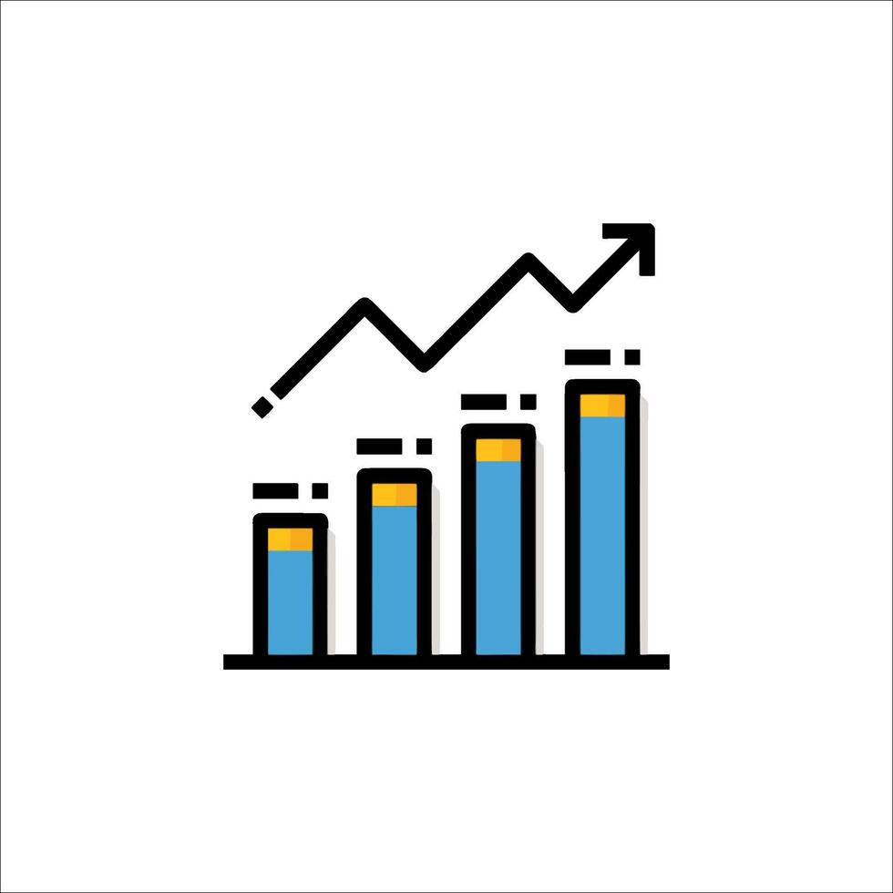 A graph bar chart icon with a blue and yellow bar vector