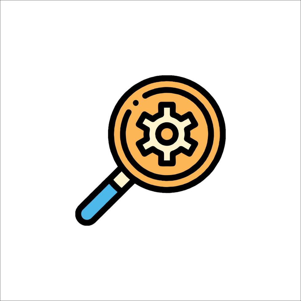 Magnifying glass icon with gears and gear wheel vector