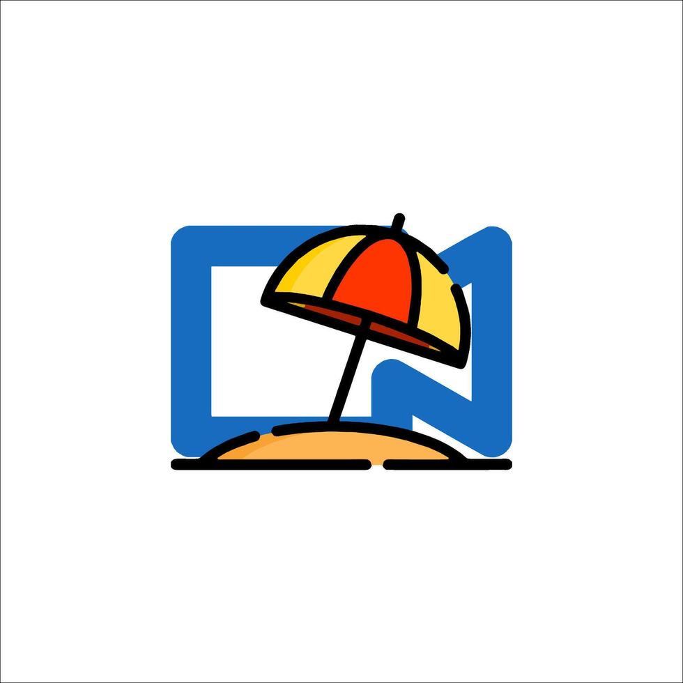 A beach umbrella and sand on a beach vector