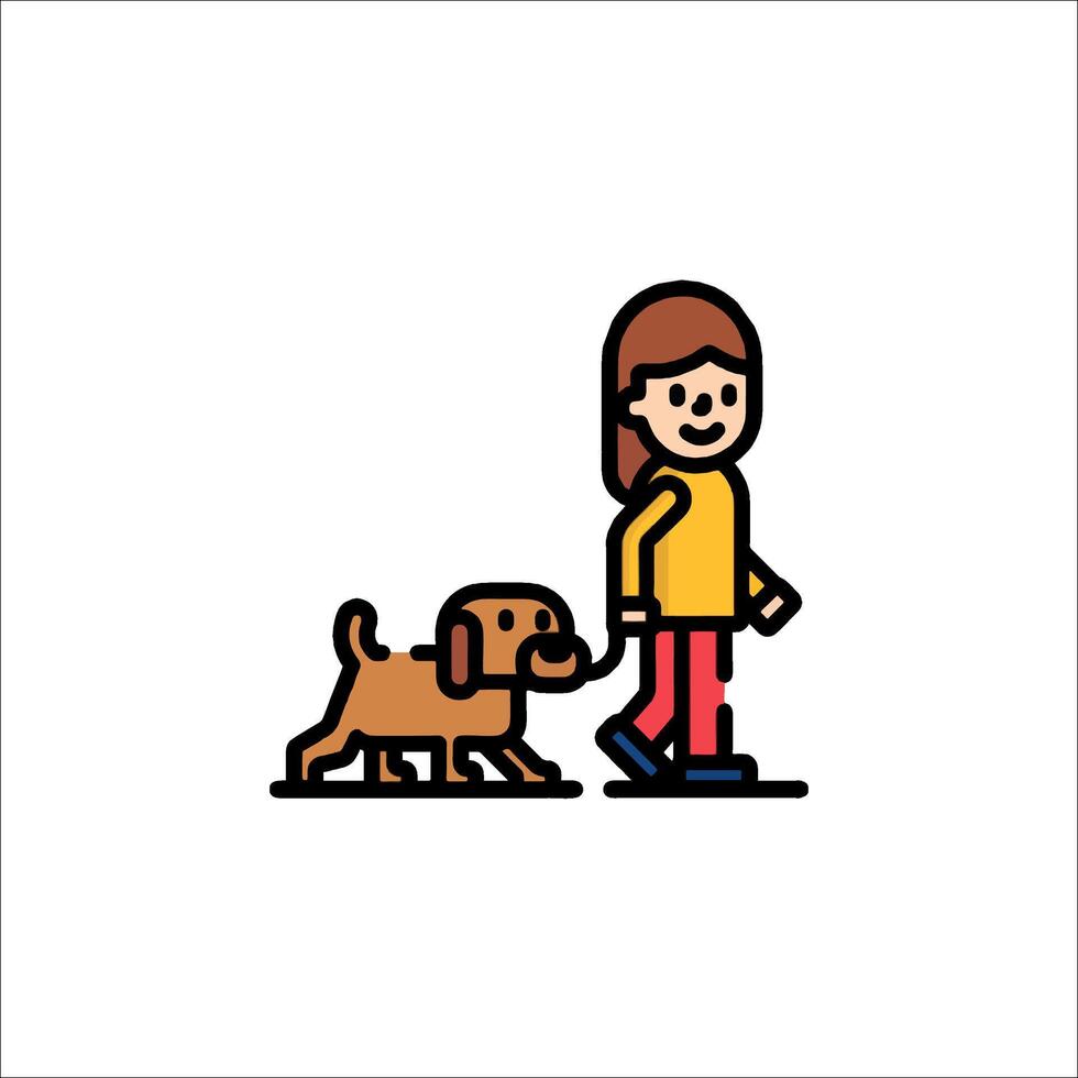 A girl walking her dog icon vector