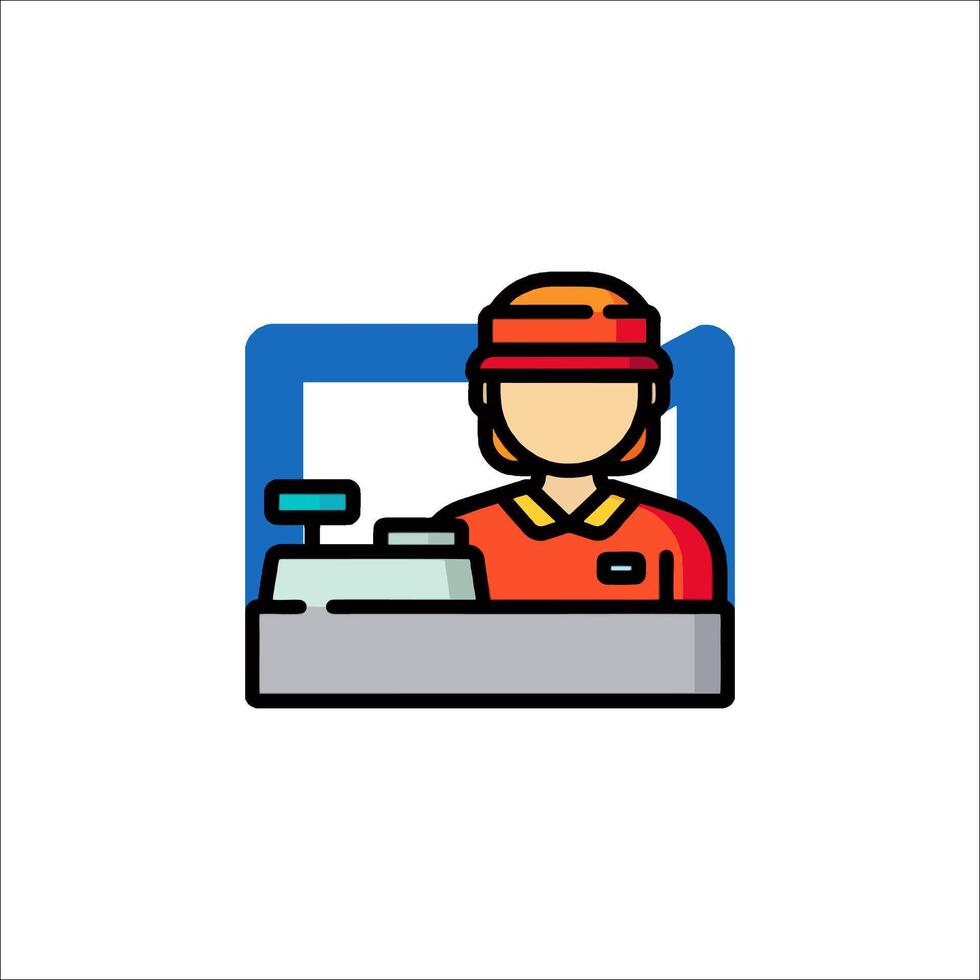 A man in a red hat is working at a cash register vector