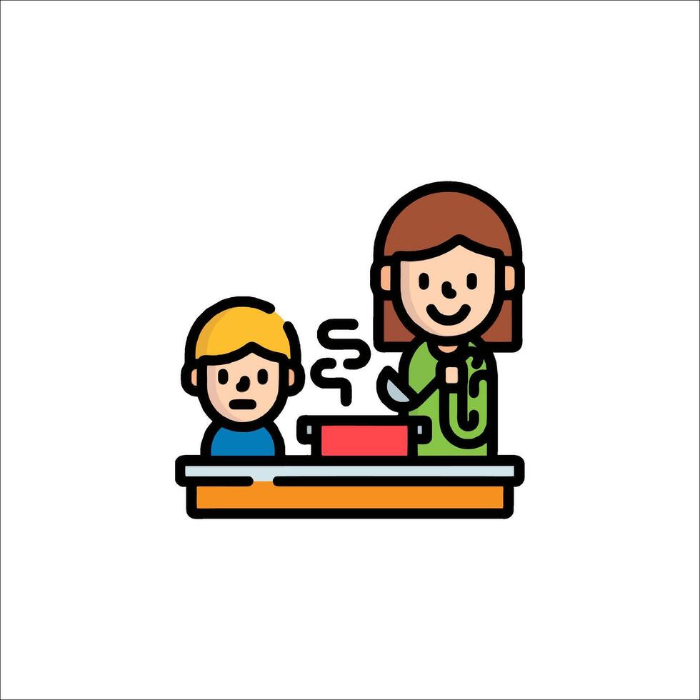 A woman and child are cooking together on a stove vector