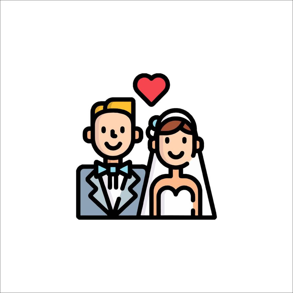 A cartoon bride and groom icon vector