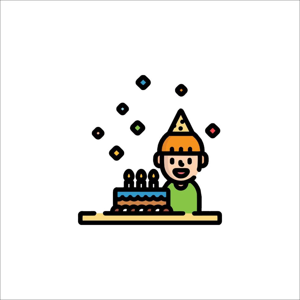 A boy is blowing out candles on a cake vector