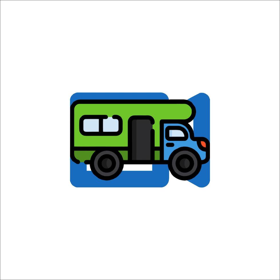 A green camper truck icon on a white background vector