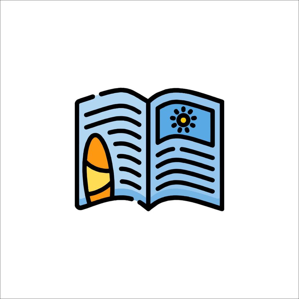 An open book with a beach towel and a sun vector