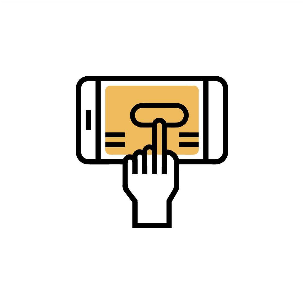 A hand holding a phone and pressing a button vector