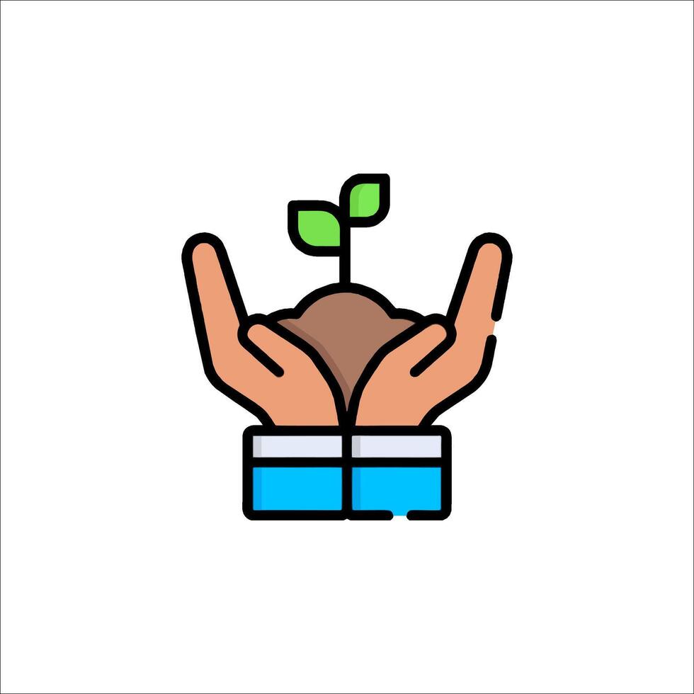 Hands holding a plant with a green sprout vector