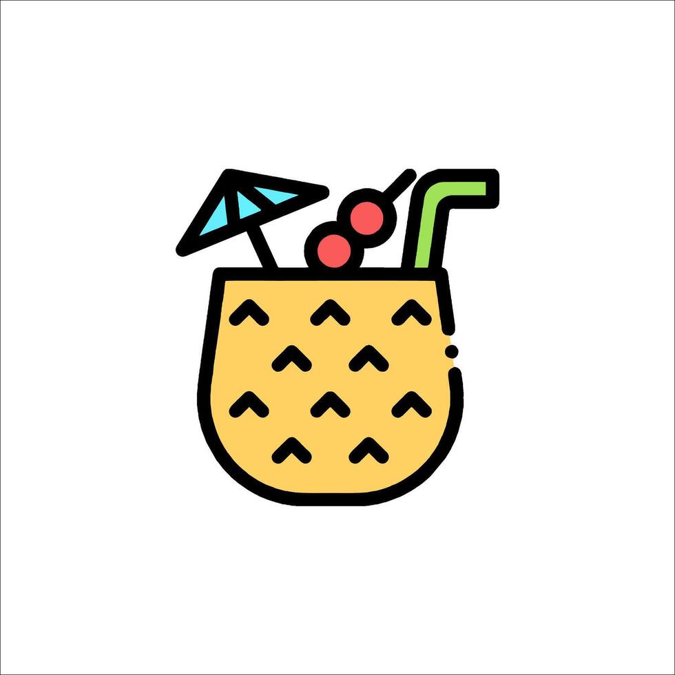 A pineapple cocktail with a straw and umbrella vector