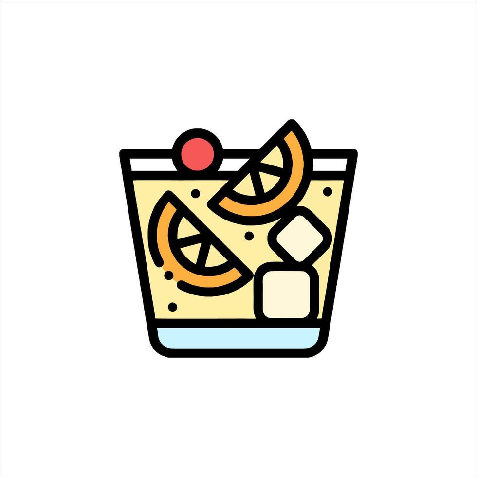 A cocktail with orange slices and ice cubes vector