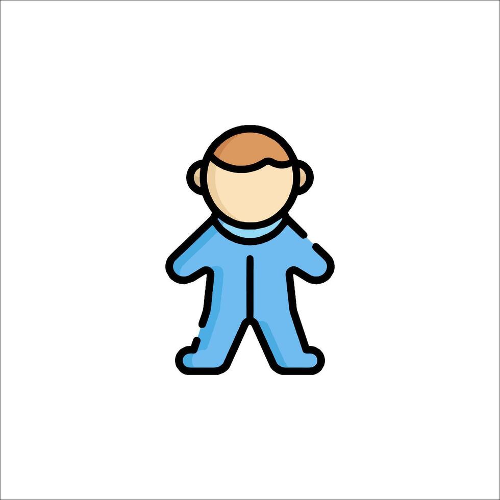 A child in a blue suit is shown in a line drawing vector