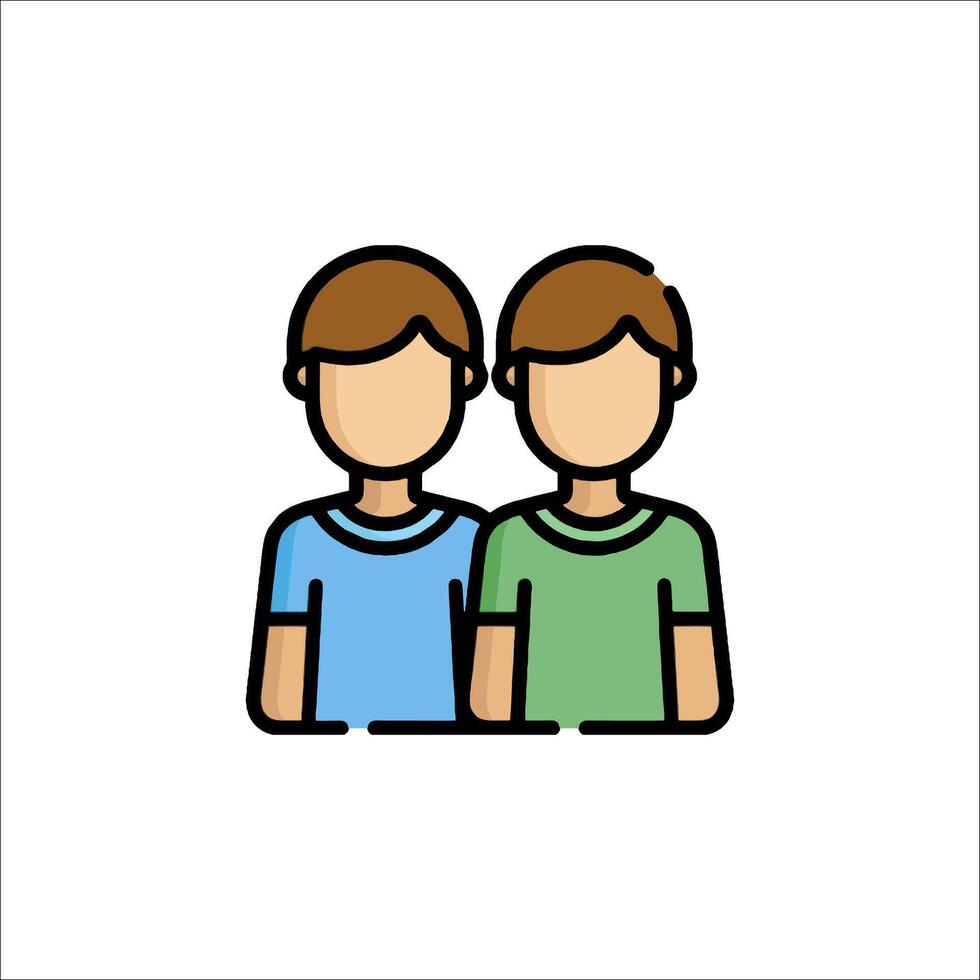 Two men in green and blue shirts, one with a green hat vector