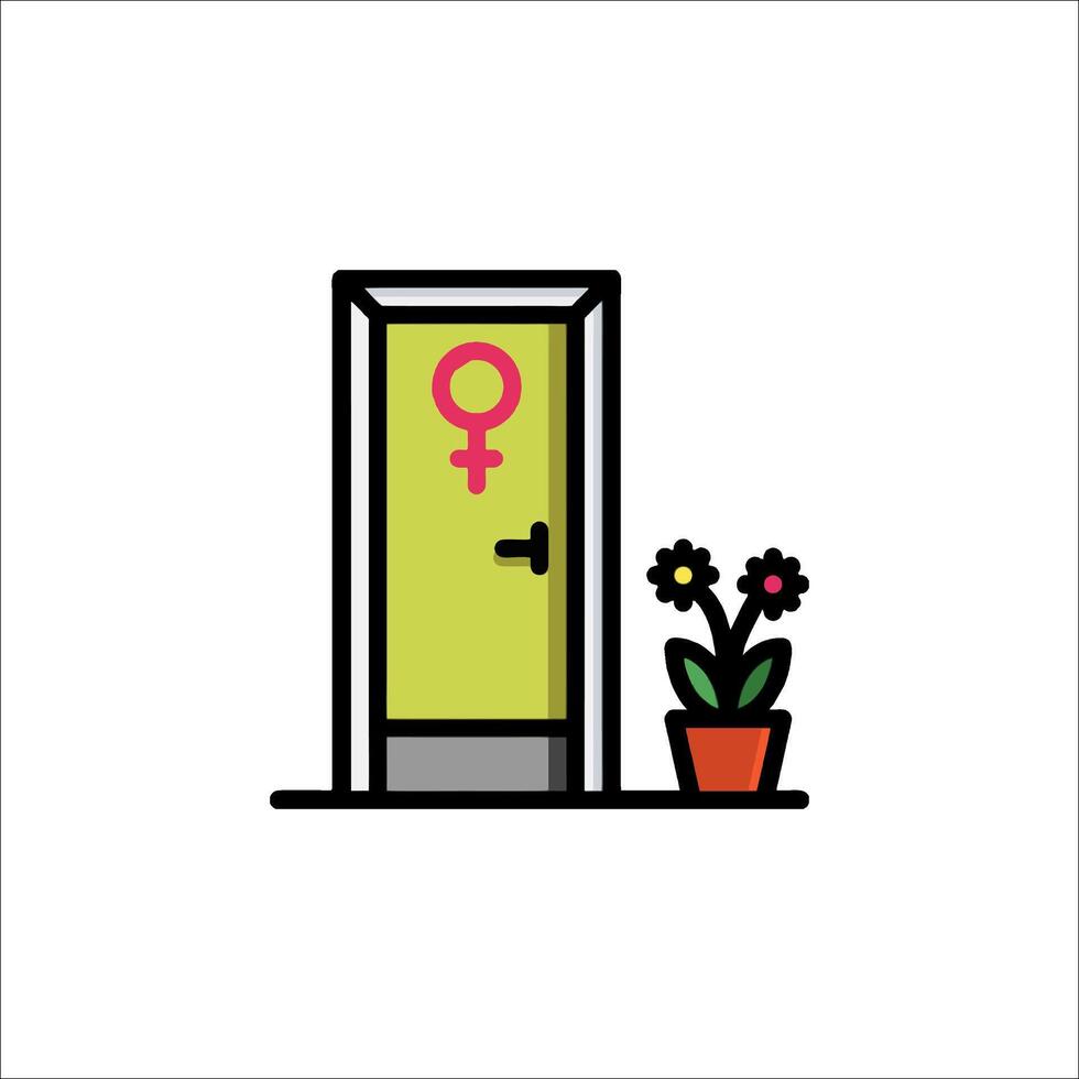 A door with a female symbol on it and a flower pot vector