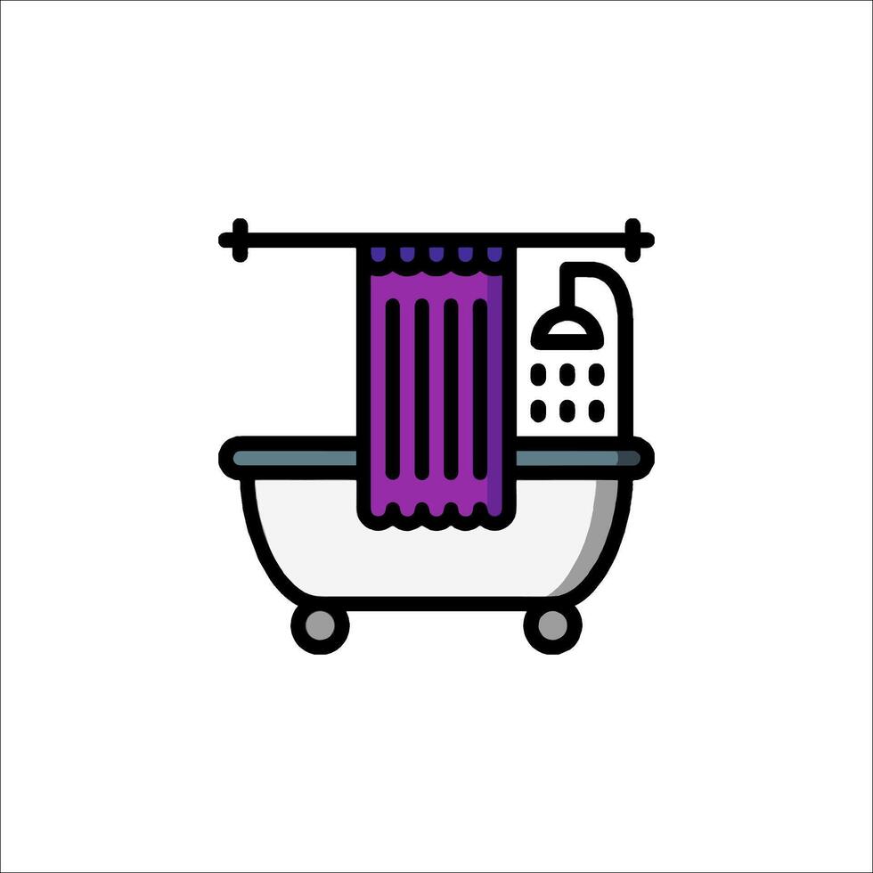 Bathroom icon with shower curtain and towel vector
