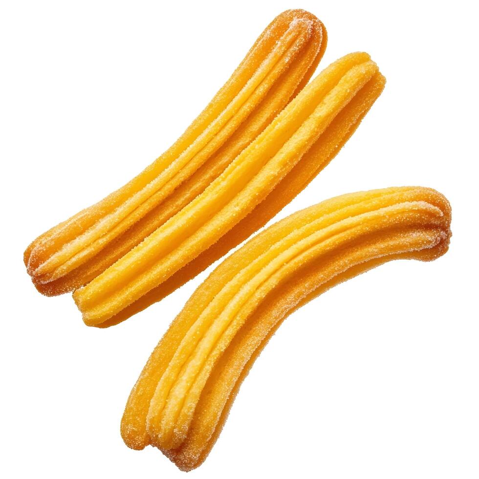 Isolated Handmade Churros tasty sweet snack. Crispy delicious sugary dessert photo