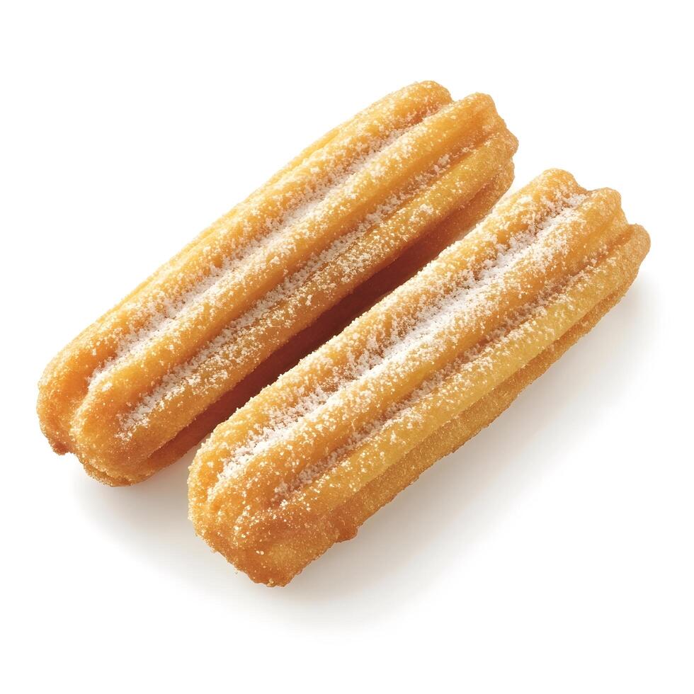 Two Churros sweet snack. Crispy delicious sugary dessert photo